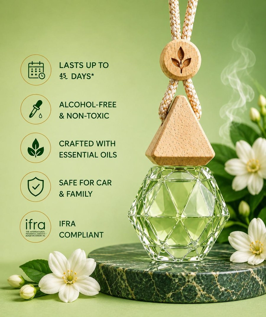 SAFAR Jasmine features: lasts up to 45 days, alcohol-free, IFRA compliant