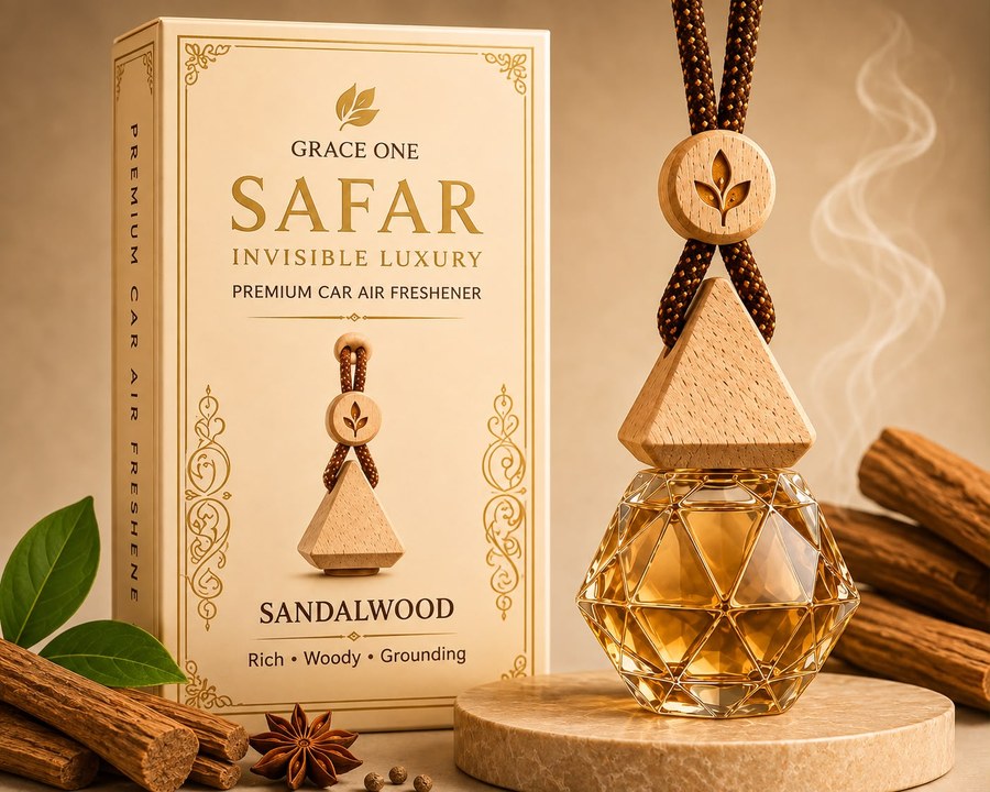 Sandalwood box and bottle