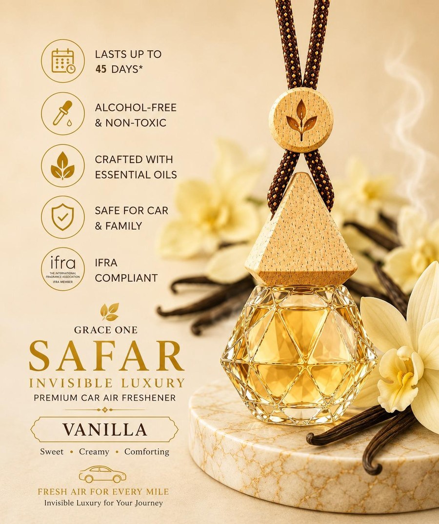 SAFAR Vanilla features: lasts up to 45 days, alcohol-free, IFRA compliant